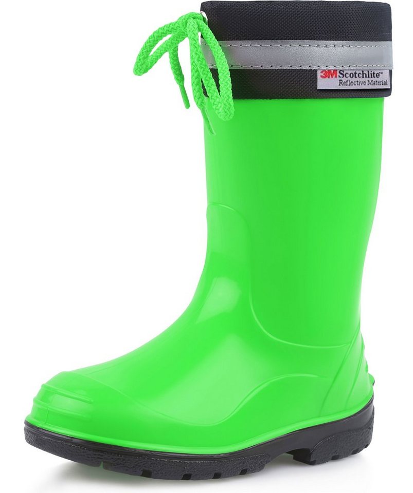 Ladeheid lange Regenschuhe für Mädchen und Jungen LA-972 Gummistiefel Kinder mit Stulpe zum Schnüren (grün/schwarz)