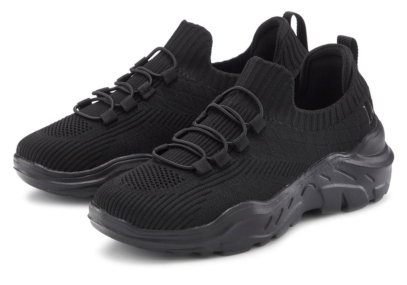 LASCANA ACTIVE Halbschuh, Freizeitschuh, Turnschuhe, Slip-On-Sneaker, Sneaker zum Reinschlüpfen und elastischen Schnürbändern VEGAN (schwarz)