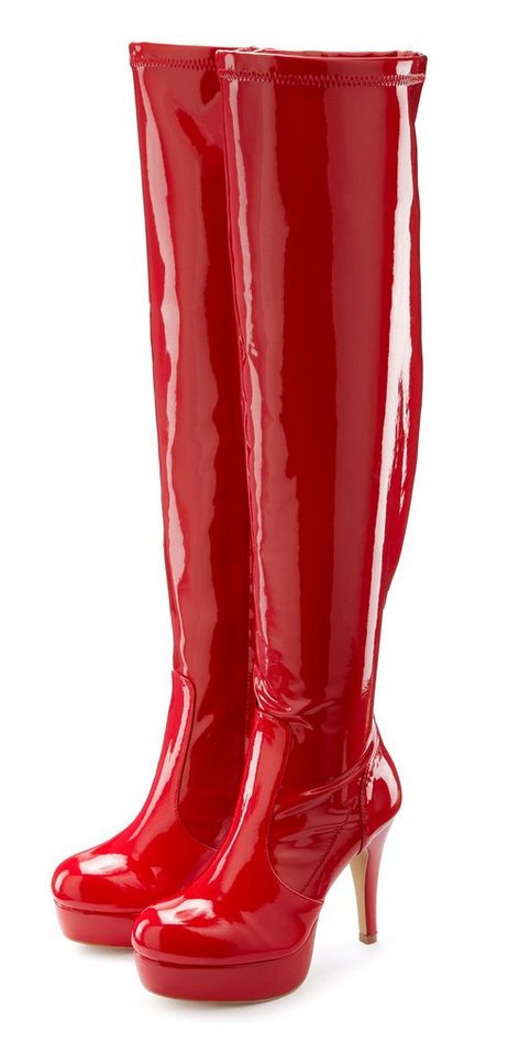 LASCANA Belle Affaire High-Heel-Stiefelette mit Plateau, Overkneestiefel in erotischer Lack-Optik