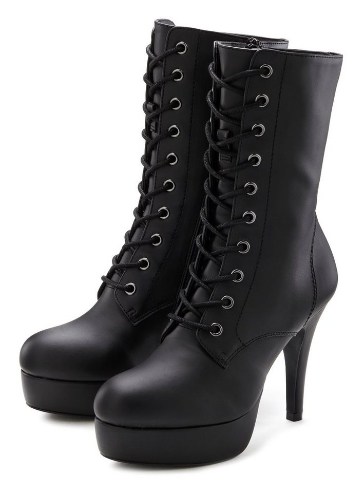 LASCANA Belle Affaire Stiefel, Schnürstiefelette, High-Heel-Boots mit Plateauabsatz (schwarz)