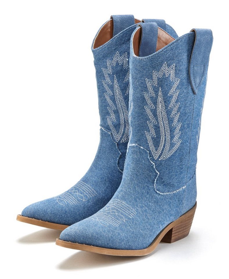 Lascana Chelseaboots Cowboy Stiefelette, Western Stiefelette, Ankleboots im Denim-Look