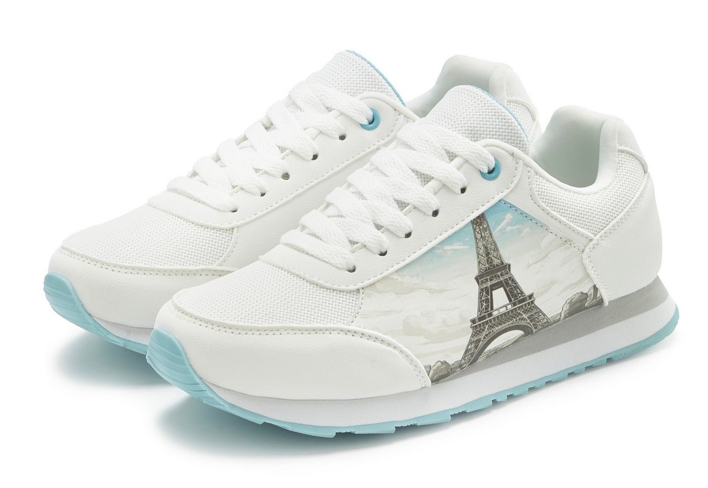 Lascana Freizeitschuh, Schnürhalbschuh, Sneaker NEU mit raffiniertem Städte-Druck und herausnehmbarer Innensohle (blau/weiß)
