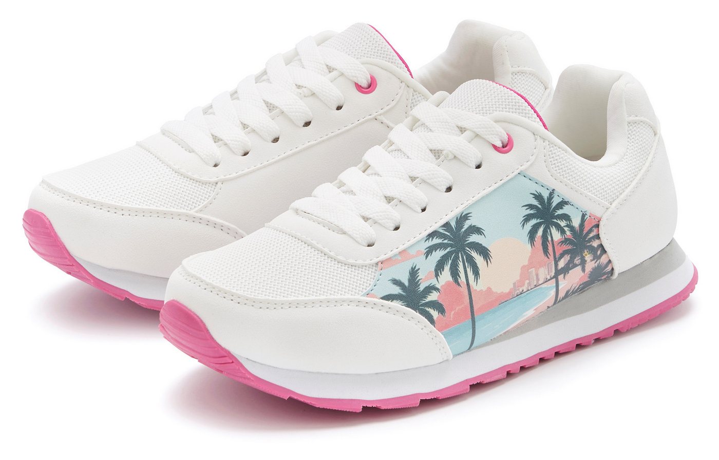 Lascana Freizeitschuh, Schnürhalbschuh, Sneaker NEU mit raffiniertem Städte-Druck und herausnehmbarer Innensohle