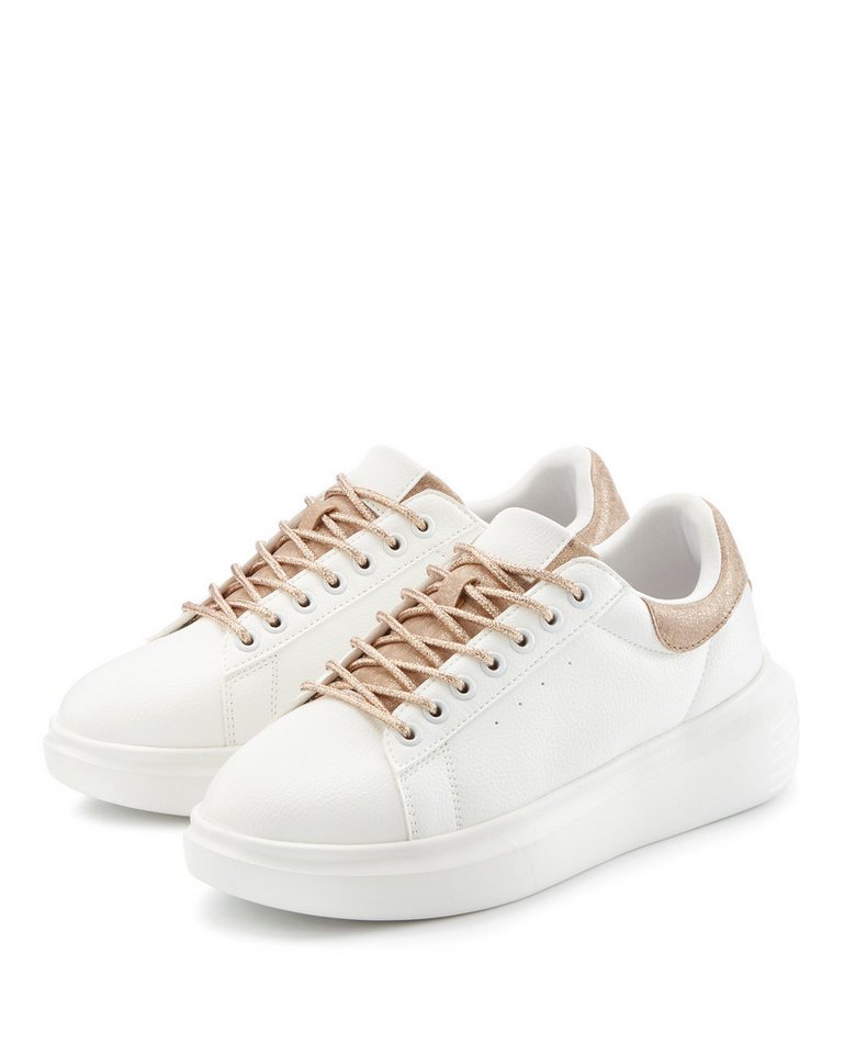 Lascana Freizeitschuhe, Halbschuhe, Slip-On-Sneaker, Metallicdetails, mit elastischen Schnürbändern & leichter Plateausohle VEGAN