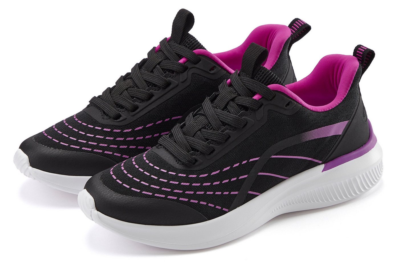 Lascana Halbschuh, Schnürschuh, Freizeitschuh, Turnschuhe, Sneaker aus Textil mit Farbakzenten (lila/schwarz)