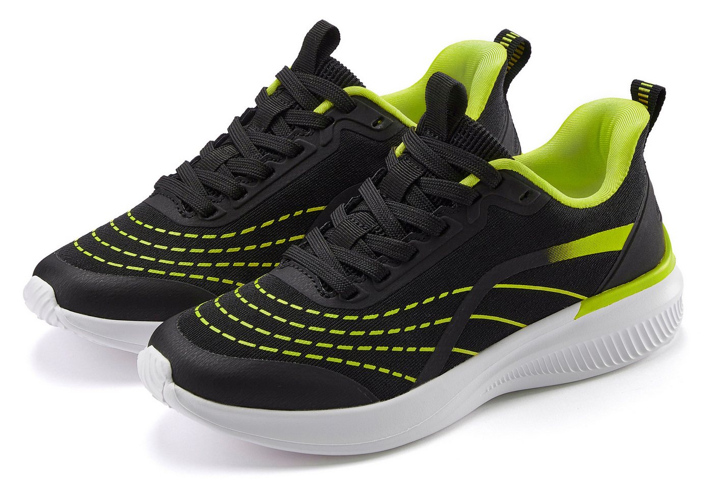 Lascana Halbschuh, Schnürschuh, Freizeitschuh, Turnschuhe, Sneaker aus Textil mit Farbakzenten (schwarz)