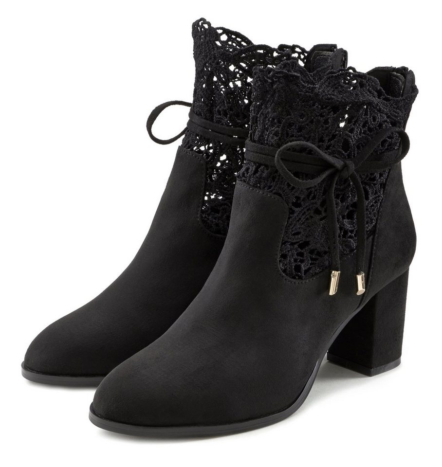 Lascana High-Heel-Stiefelette mit modischer Spitze und bequemen Blockabsatz, Ankle Boot, Stiefel (schwarz)