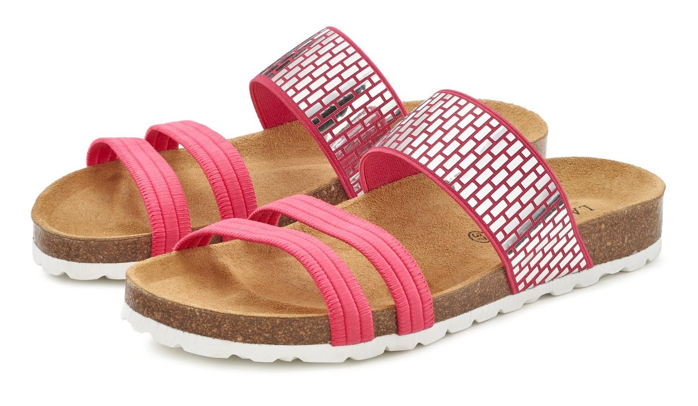 Lascana Mule, Sandale, offener Schuh, Pantolette mit Komfortkorkfußbett aus Leder und elastischen Riemchen (rosa)