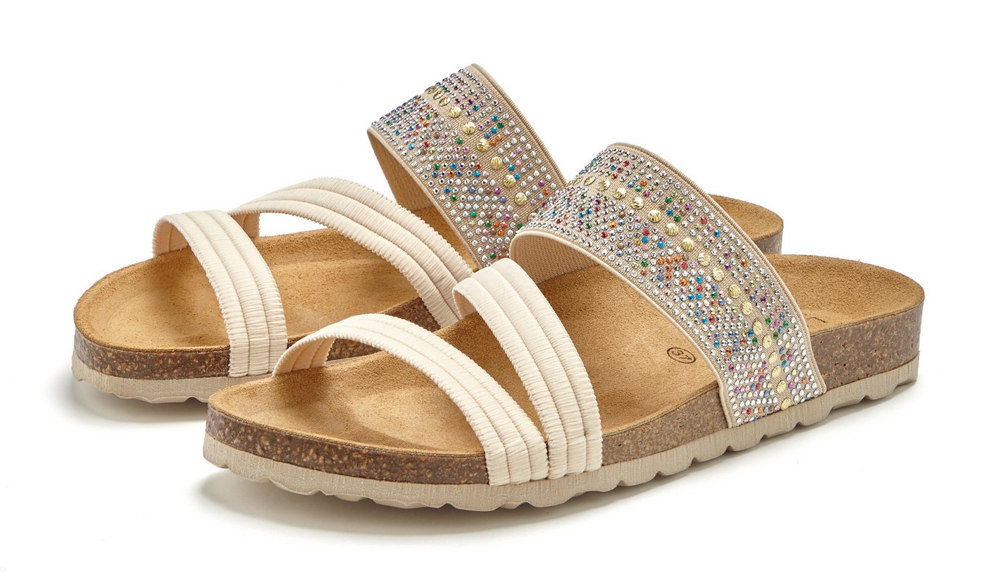 Lascana Mule, Sandale, offener Schuh, Sommerschuh, Pantolette mit Komfortkorkfußbett aus Leder und elastischen Riemen (beige)