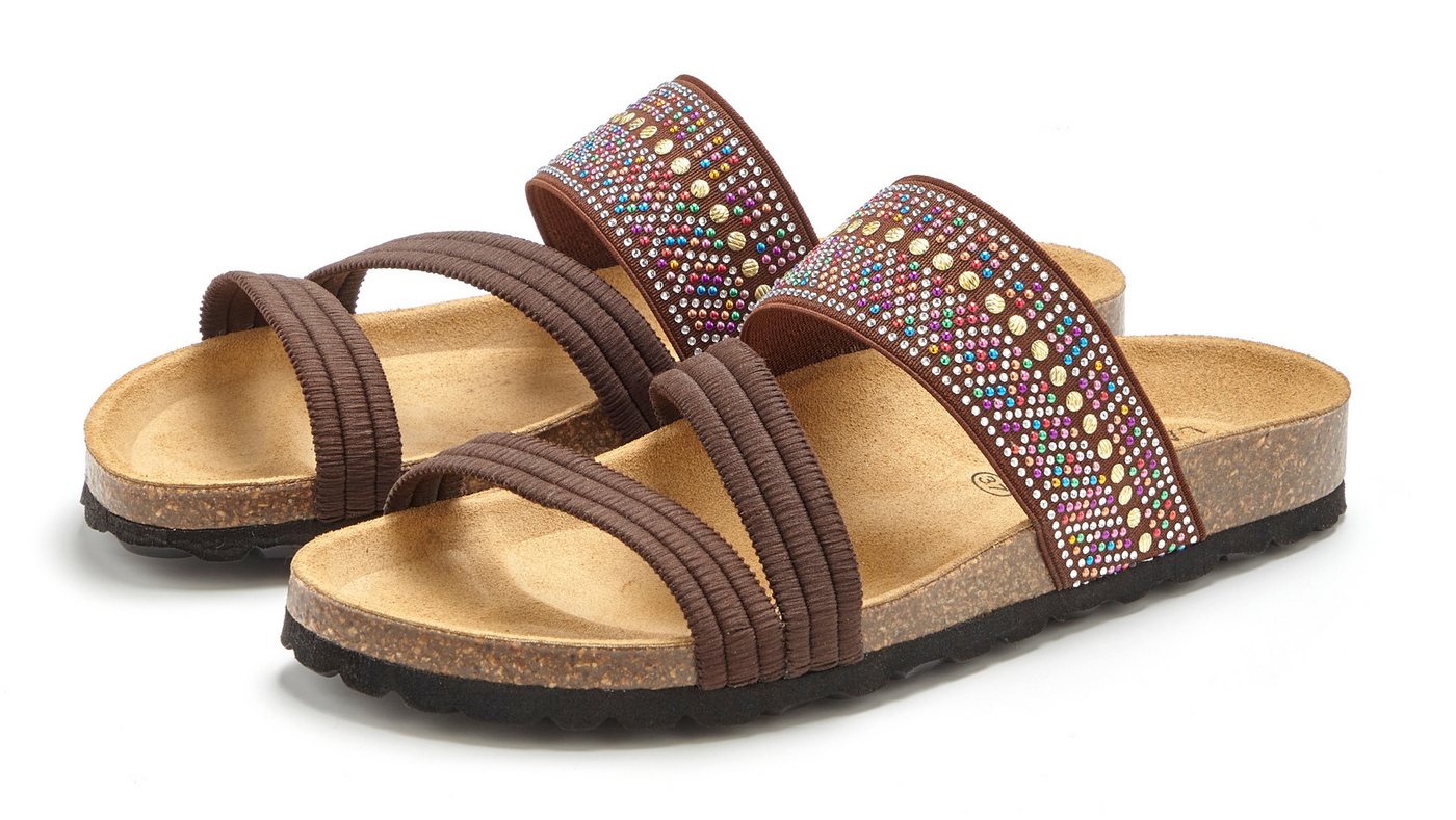 Lascana Mule, Sandale, offener Schuh, Sommerschuh, Pantolette mit Komfortkorkfußbett aus Leder und elastischen Riemen (braun)