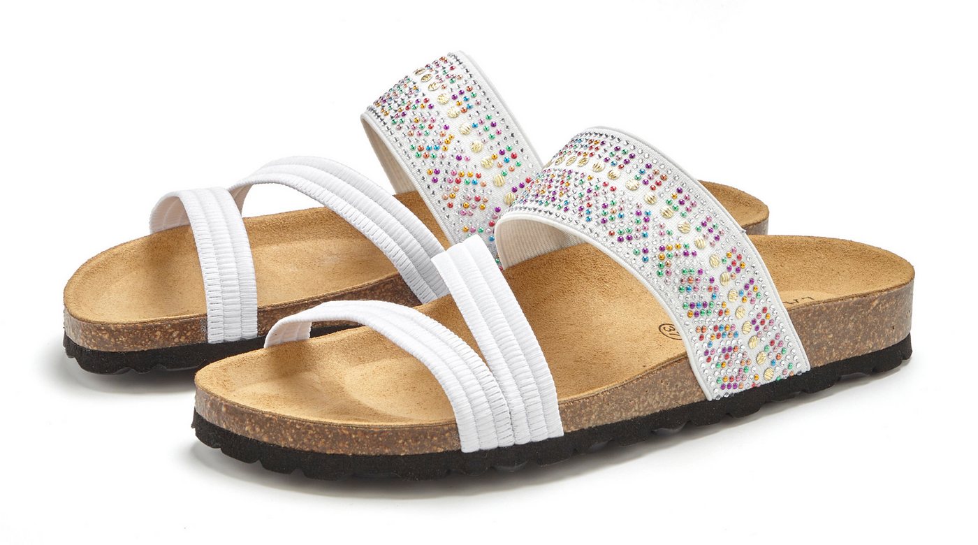 Lascana Mule, Sandale, offener Schuh, Sommerschuh, Pantolette mit Komfortkorkfußbett aus Leder und elastischen Riemen (weiß)