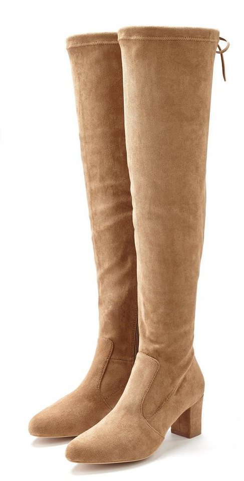 Lascana Overkneestiefel Slouchy Boots,Langschaft Stiefel,Schlupf-Boot, weiches Stretchmaterial (beige)
