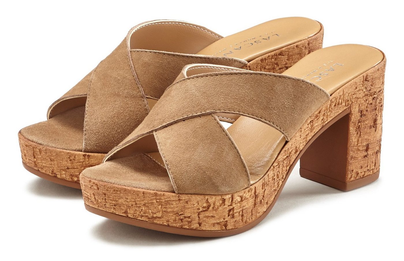 Lascana Pantolette Mule, Sandale, offener Schuh aus Leder mit Blockabsatz (beige)