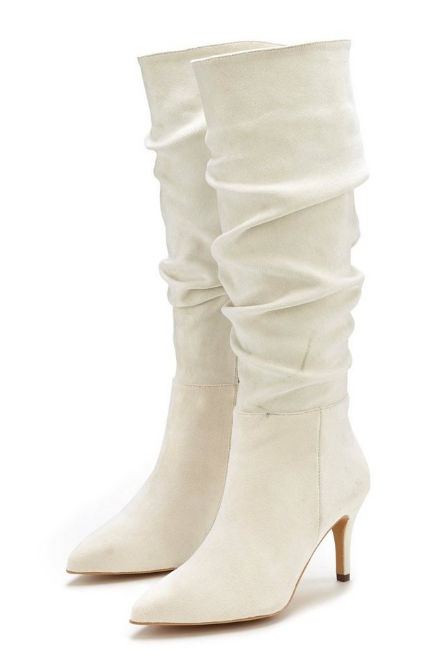 Lascana Reißverschlussstiefel mit modischer Raffung, Langschaft, High-Heel Stiefelette,Slouchy Boots