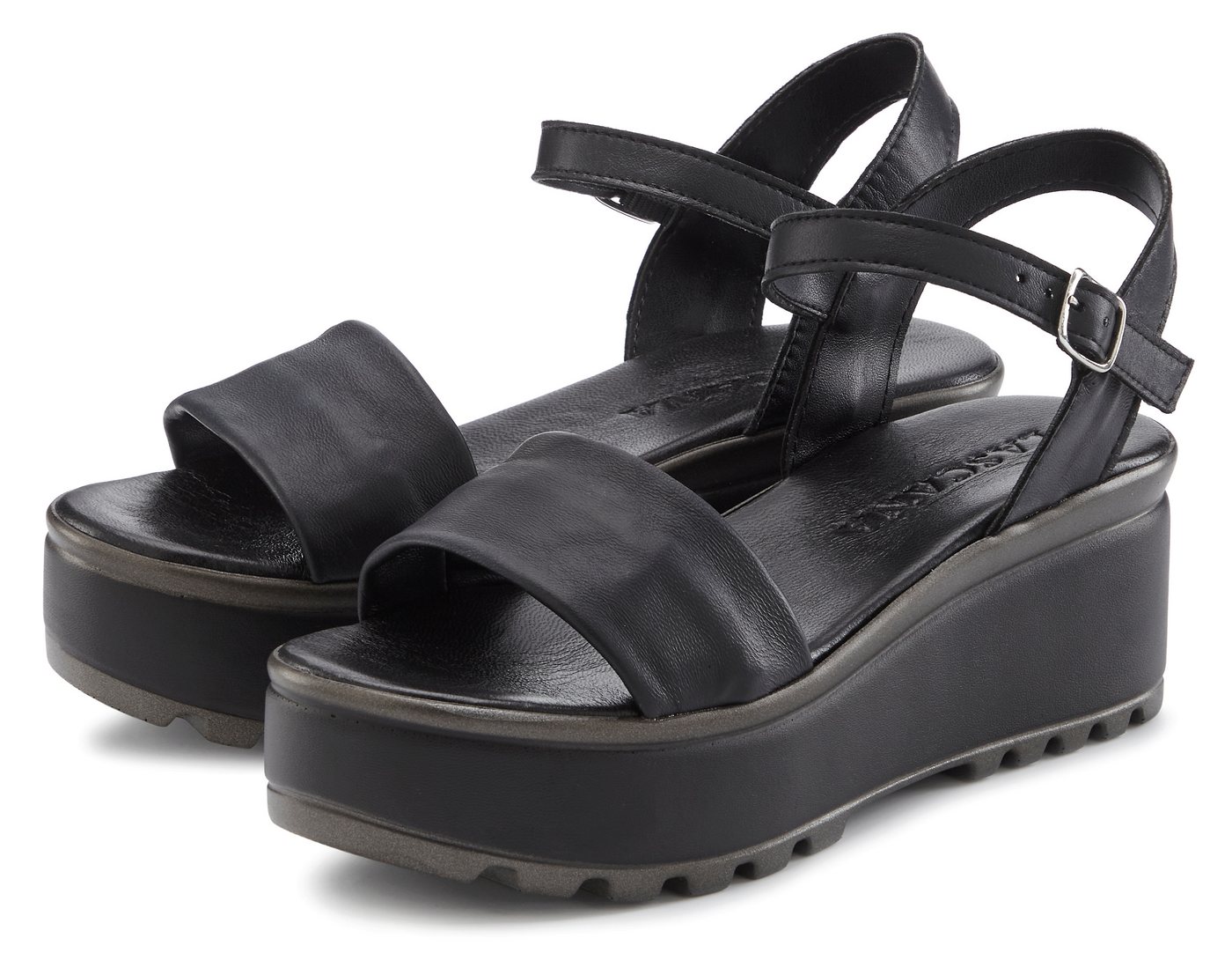 Lascana Riemchensandalette, Sandale, Sommerschuh, offener Schuh, Sandalette NEU aus Leder mit Keilabsatz