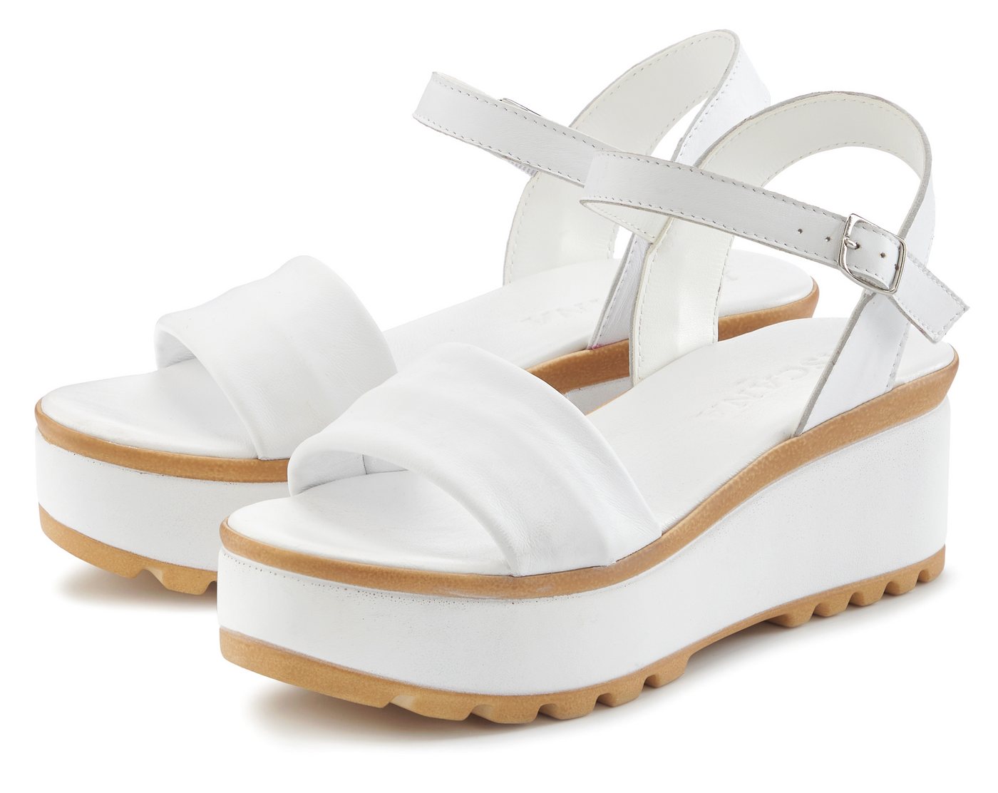 Lascana Riemchensandalette, Sandale, Sommerschuh, offener Schuh, Sandalette NEU aus Leder mit Keilabsatz