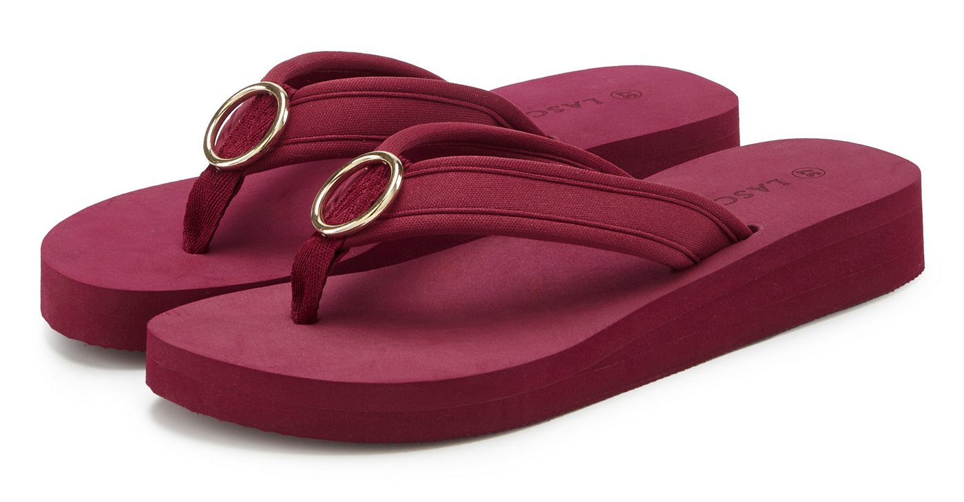 Lascana Sandale, Badeschuh, Pantolette, Badelatsche, Flip Flop, Sommerschuh, Badezehentrenner Zehentrenner mit Ringapplikation "Italy" VEGAN