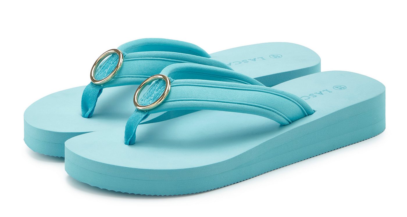 Lascana Sandale, Badeschuh, Pantolette, Badelatsche, Flip Flop, Sommerschuh, Badezehentrenner Zehentrenner mit Ringapplikation 