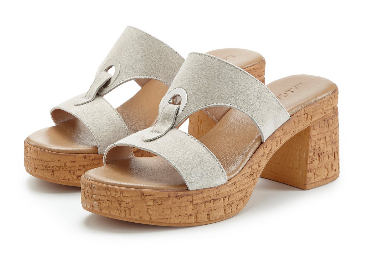 Lascana Sandale, Mule, offener Schuh, Sommerschuh, Pantolette aus Leder mit Blockabsatz in Kork-Optik