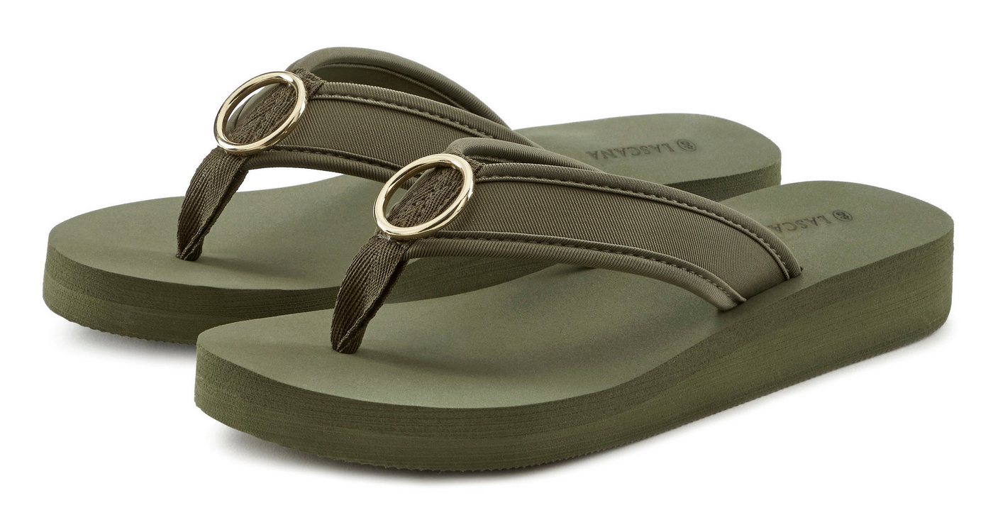 Lascana Sandale, Pantolette, Badezehentrenner Zehentrenner, Badeschuh mit Ringapplikation "Italy" VEGAN