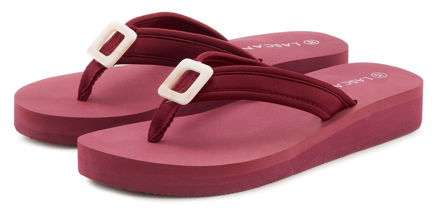Lascana Sandale, Pantolette Badezehentrenner Zehentrenner, Badeschuh mit Zier Applikation VEGAN (rot)