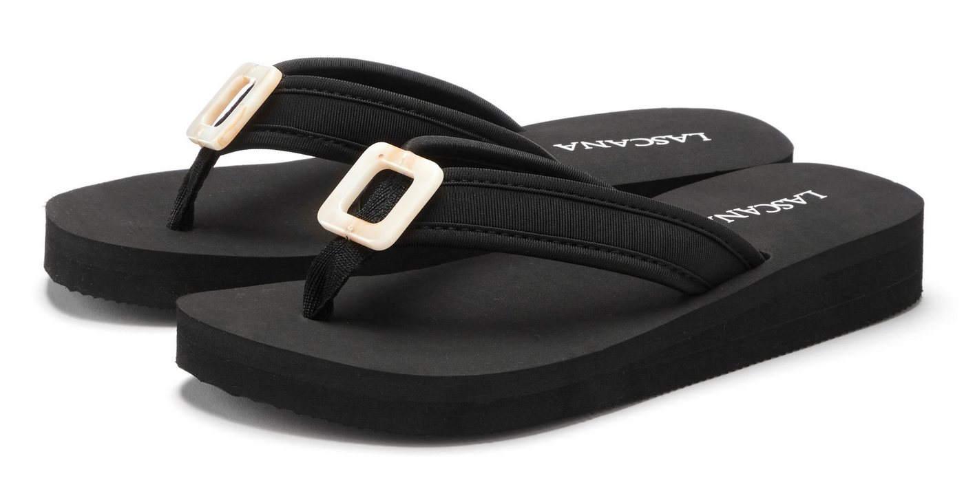 Lascana Sandale, Pantolette Badezehentrenner Zehentrenner, Badeschuh mit Zier Applikation VEGAN