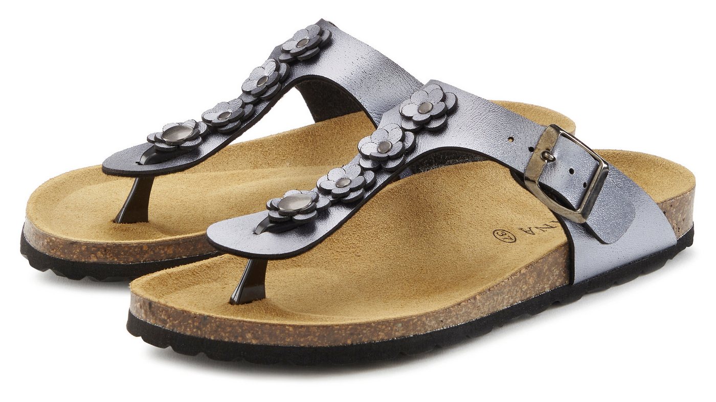 Lascana Sandale, Pantolette, offener Schuh, Sommerschuh, Zehentrenner mit komfortablem Korkfußbett