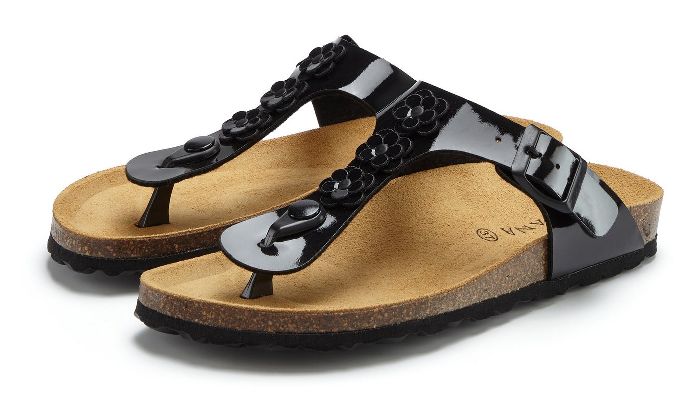 Lascana Sandale, Pantolette, offener Schuh, Sommerschuh, Zehentrenner mit komfortablem Korkfußbett (schwarz)