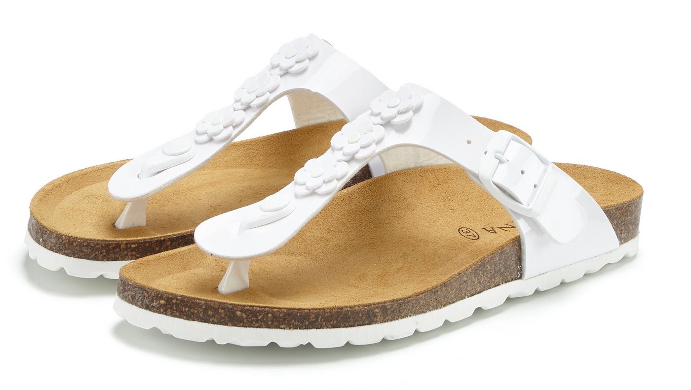 Lascana Sandale, Pantolette, offener Schuh, Sommerschuh, Zehentrenner mit komfortablem Korkfußbett (weiß)