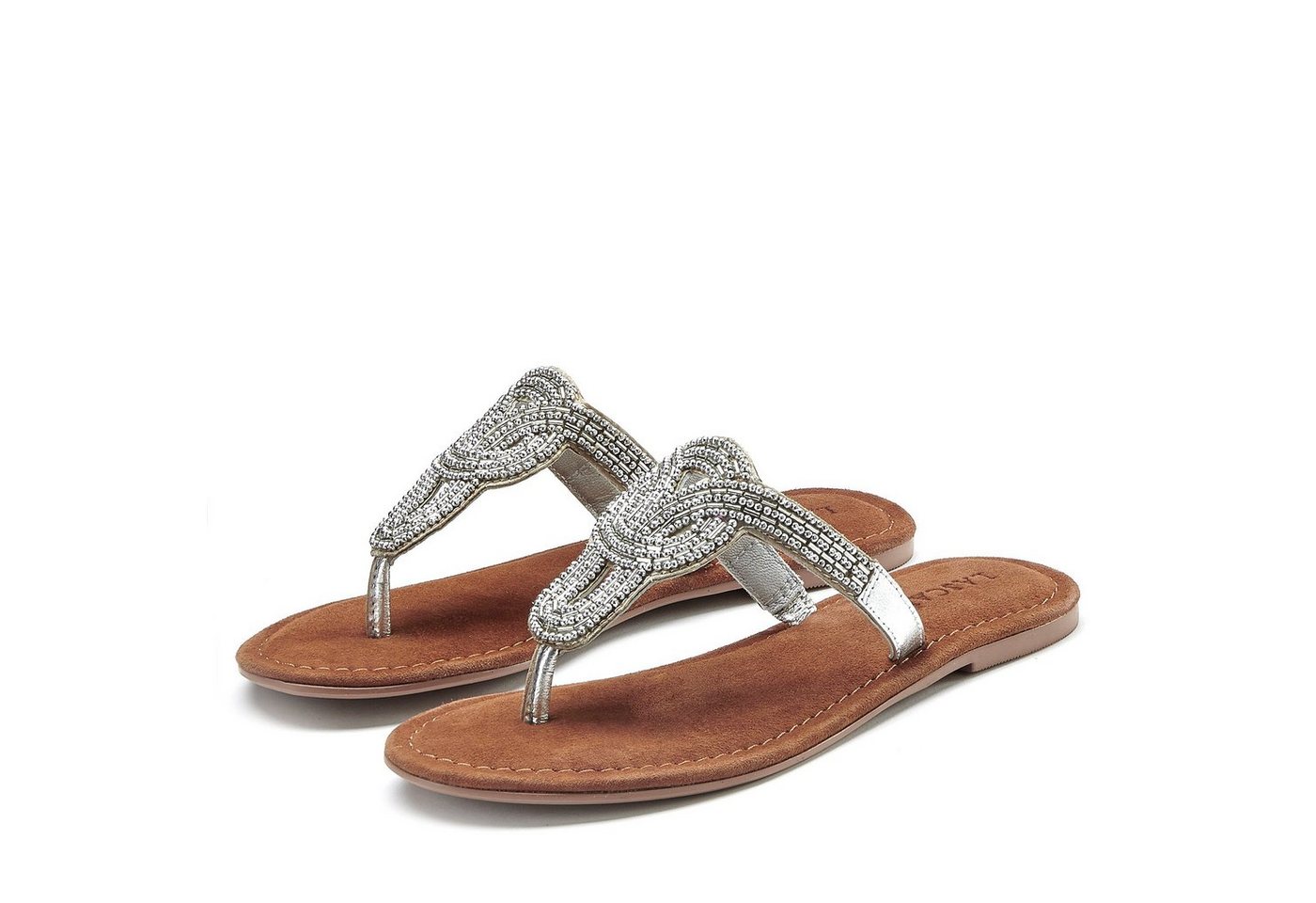 Lascana Sandale, Pantolette, Sommerschuh, Zehentrenner mit Zierperlen und softer Lederinnensohle