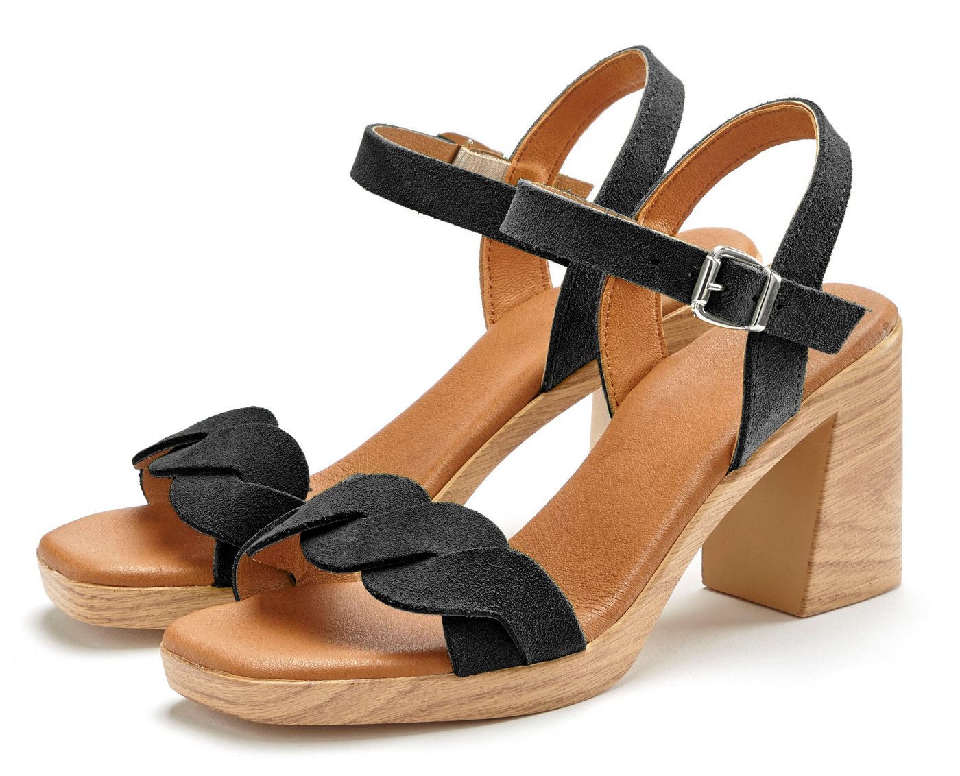 Lascana Sandale, Sandalette, Sommerschuh Riemchensandalette aus weichem Leder mit Blockabsatz (schwarz)
