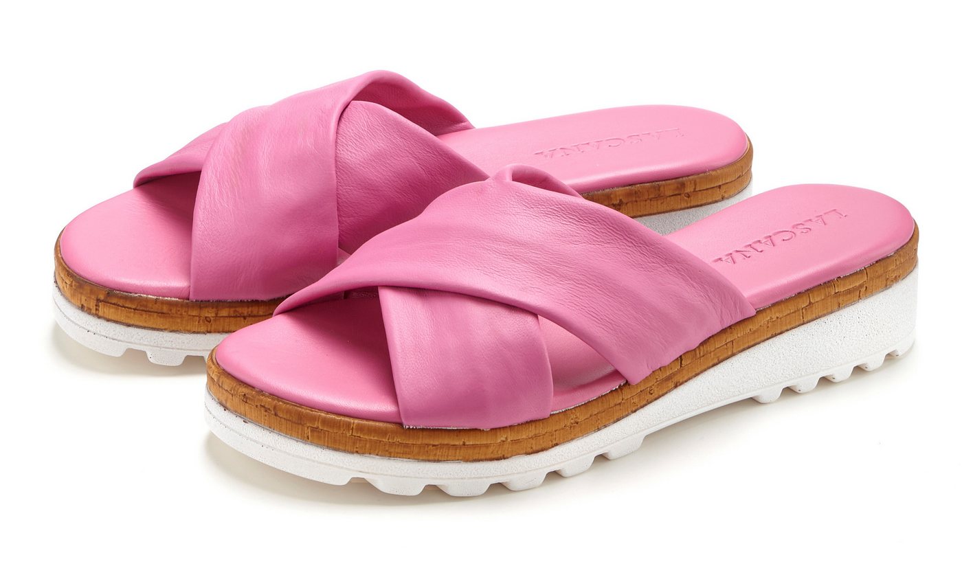 Lascana Sandale, Sommerschuh, Mule, offener Schuh, Pantolette NEU aus Leder mit dezentem Keilabsatz