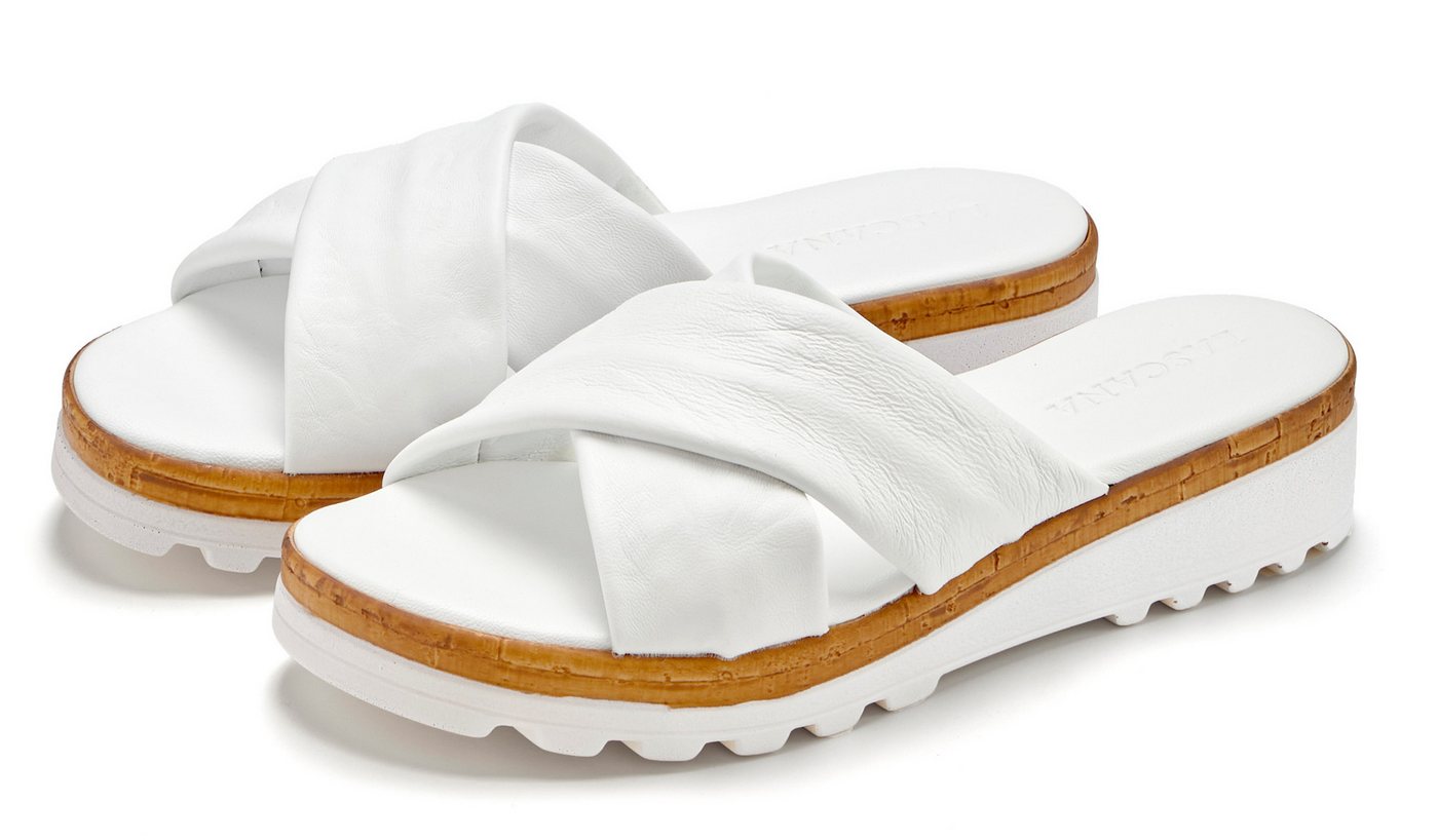 Lascana Sandale, Sommerschuh, Mule, offener Schuh, Pantolette NEU aus Leder mit dezentem Keilabsatz (weiß)