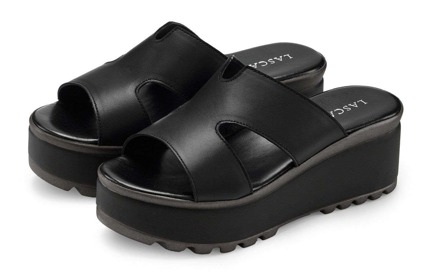 Lascana Sandale, Sommerschuh, Mule, offener Schuh, Pantolette NEU aus Leder mit Keilabsatz