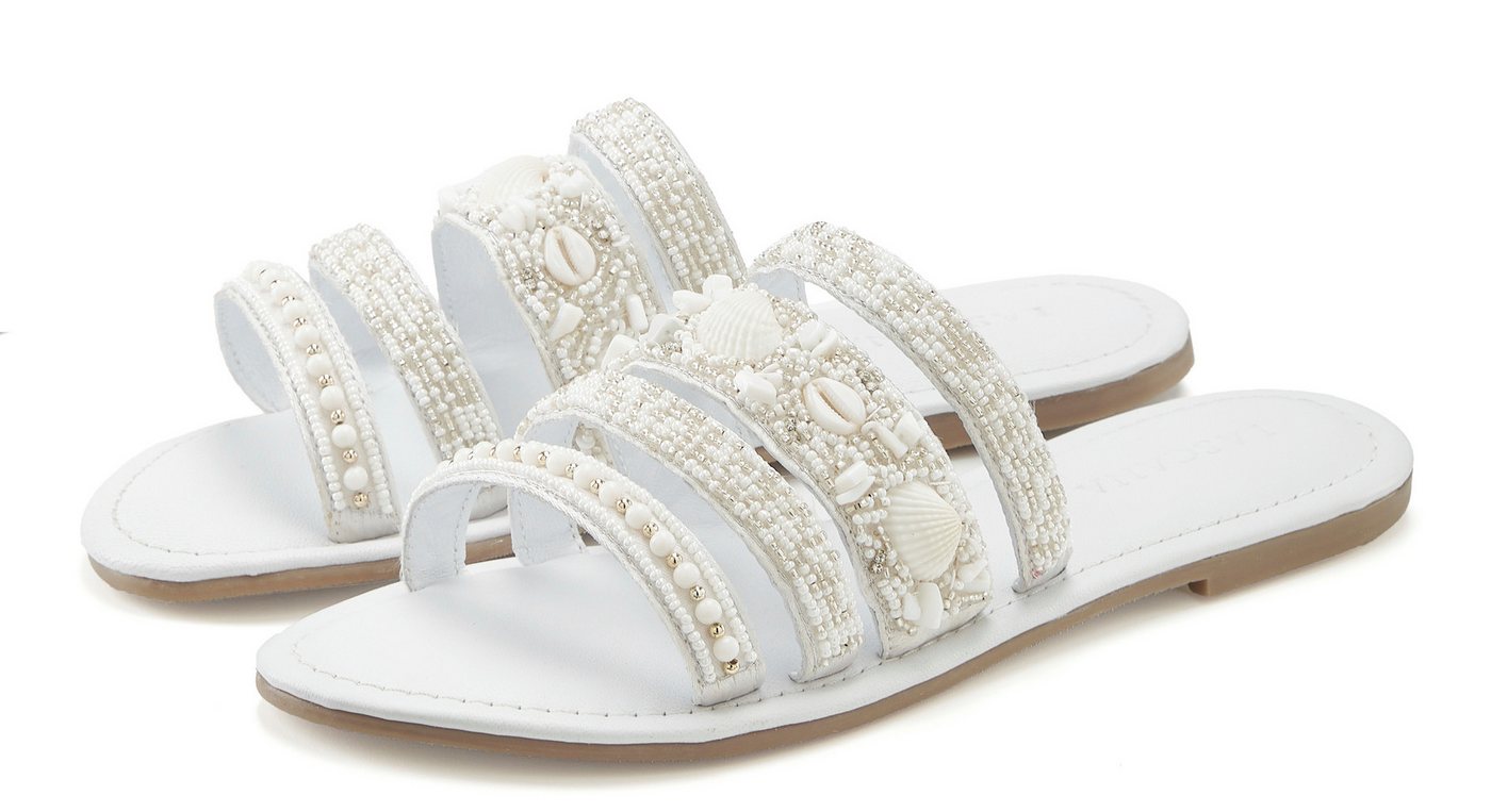 Lascana Sandale, Sommerschuh, Mule, Pantolette mit aufwendig verzierten Riemchen