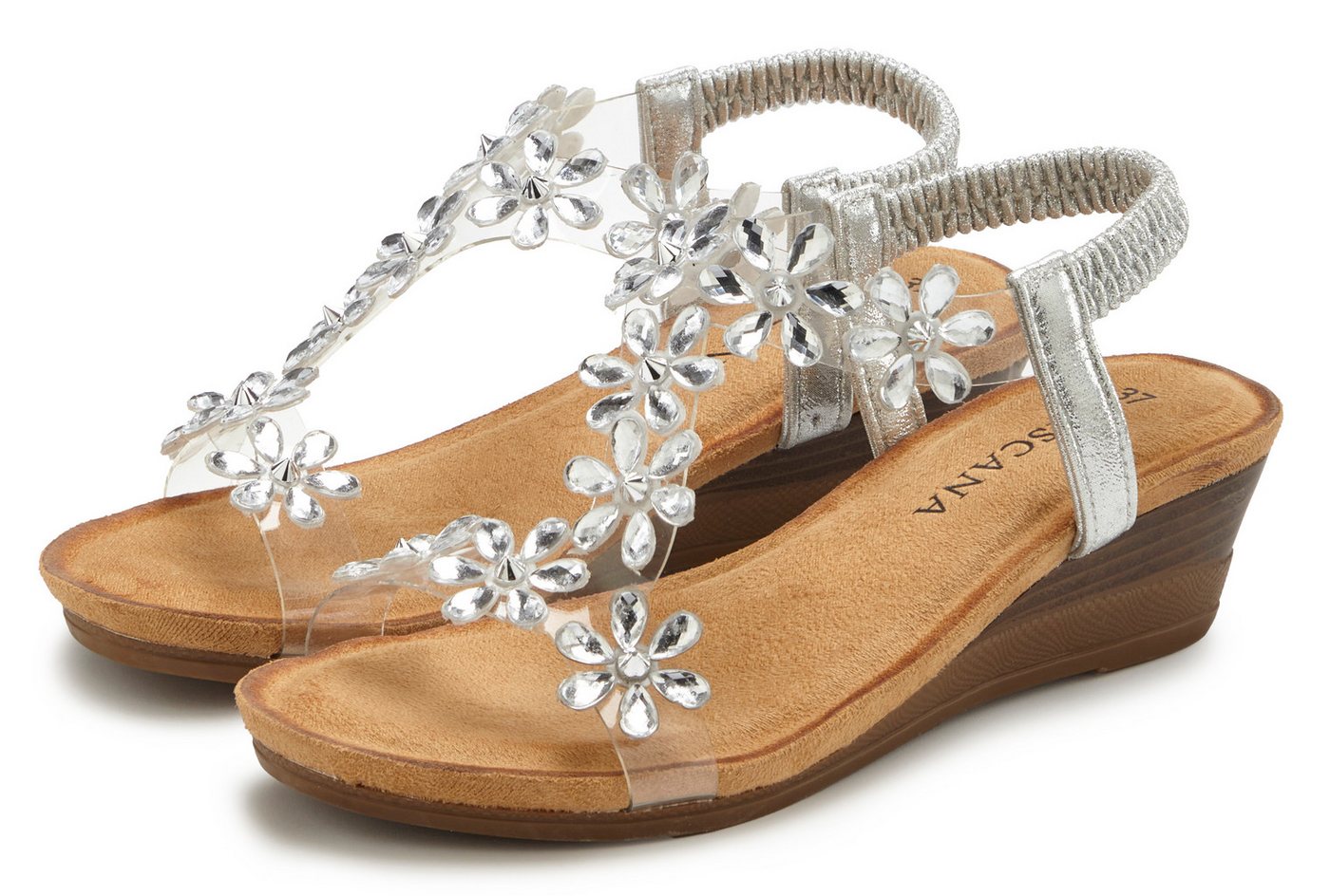 Lascana Sandale, Sommerschuh, offener Schuh, Keilsandalette, Sandalette NEU mit elastischen Riemchen und Keilabsatz VEGAN