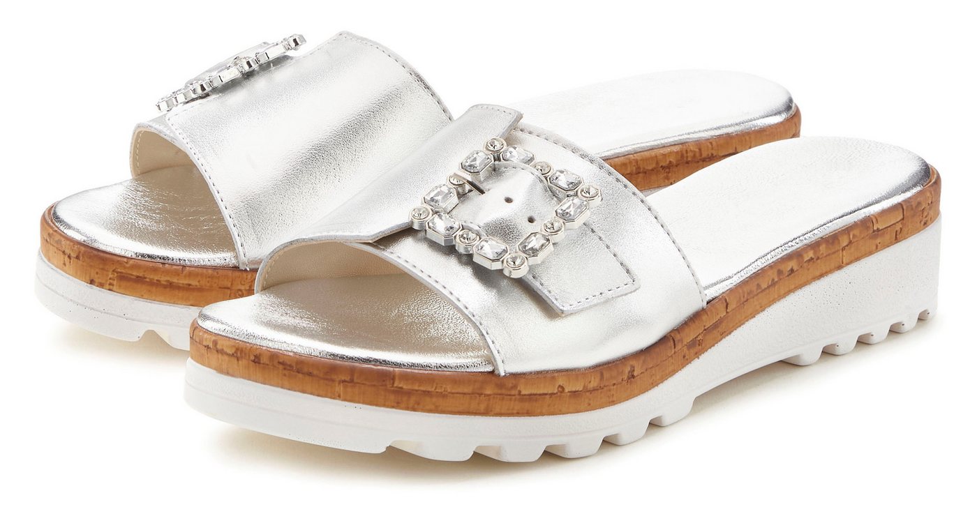 Lascana Sandale, Sommerschuh, offener Schuh, Mule, Pantolette aus Leder mit dezentem Keilabsatz