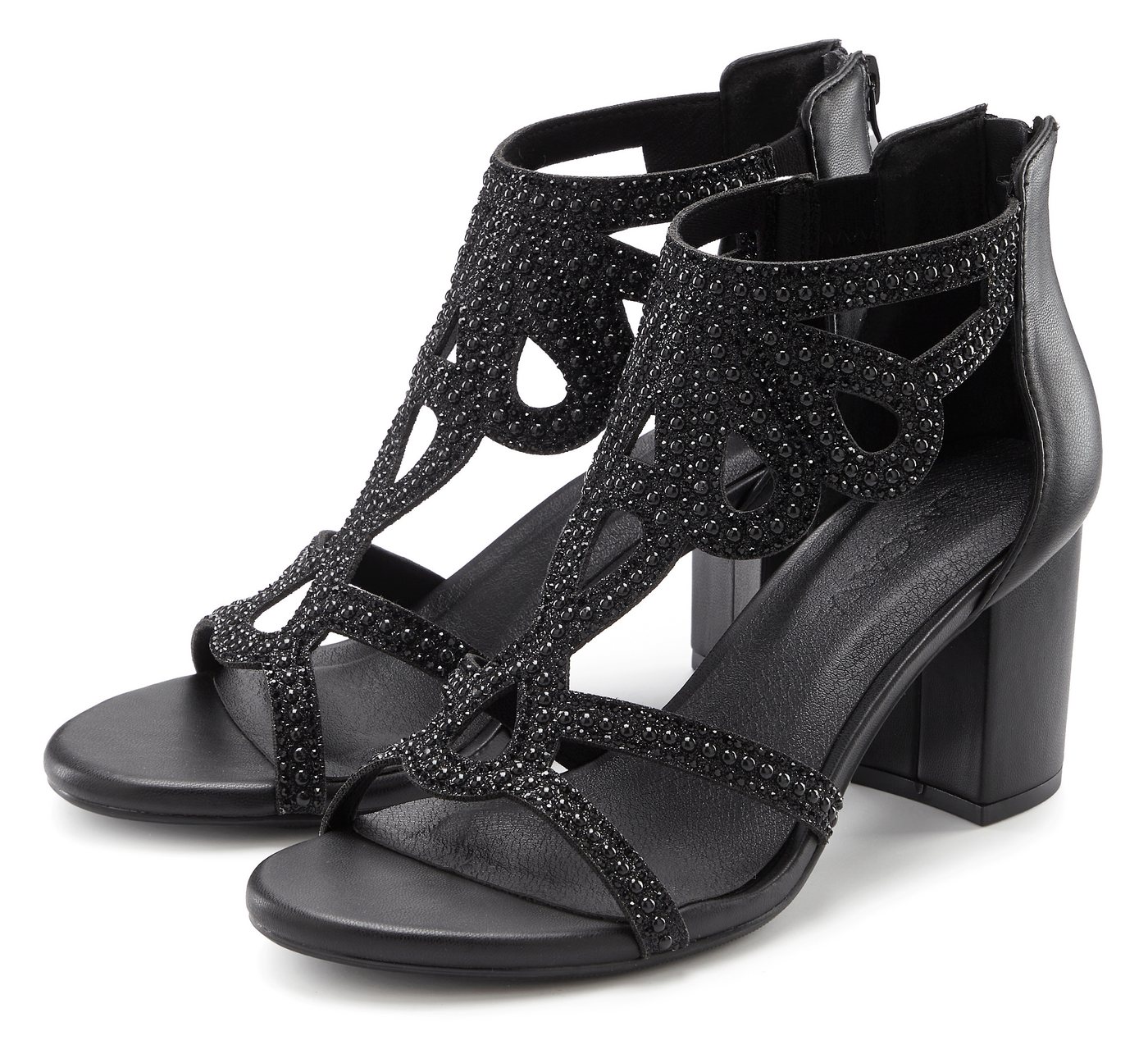 Lascana Sandale, Sommerschuh, offener Schuh, Sandalette NEU mit Blockabsatz und Glitzersteinchen VEGAN
