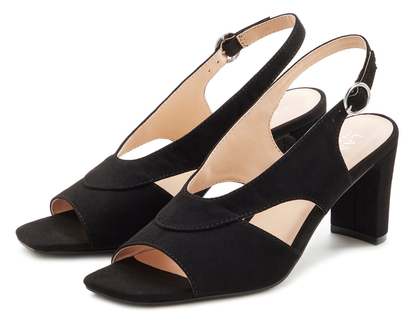 Lascana Sandale, Sommerschuh, Sandalette mit Blockabsatz und raffiniertem Ausschnitt VEGAN