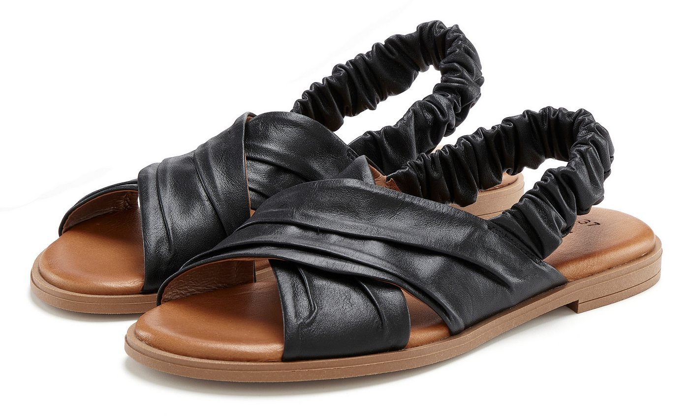 Lascana Sandalette, Sommerschuh, offener Schuh, Pantolette Sandale aus Leder mit elastischen Riemchen (schwarz)