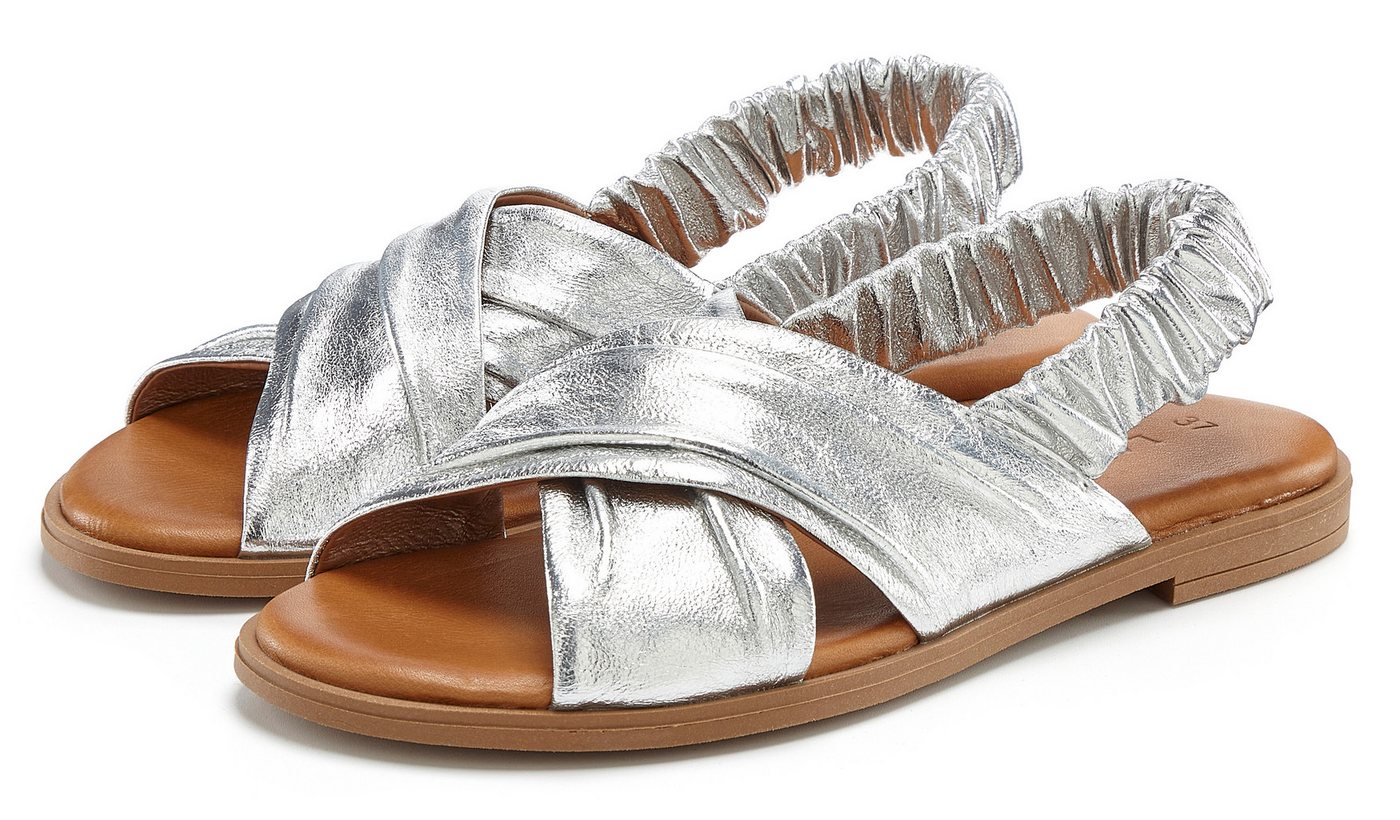 Lascana Sandalette, Sommerschuh, offener Schuh, Pantolette Sandale aus Leder mit elastischen Riemchen (silber)