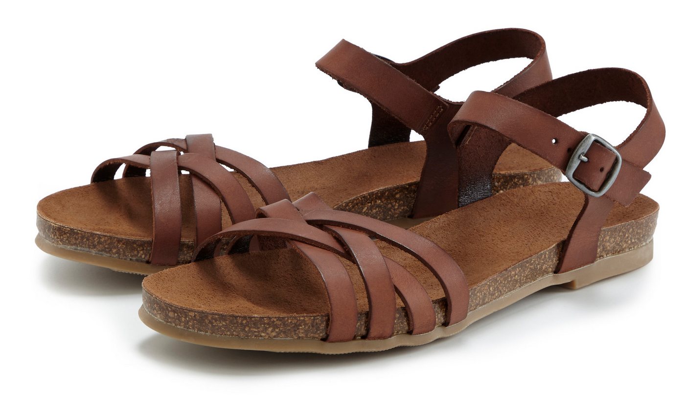 Lascana Sandalette, Sommerschuh, offener Schuh, Sandale aus Leder mit Korkfußbett