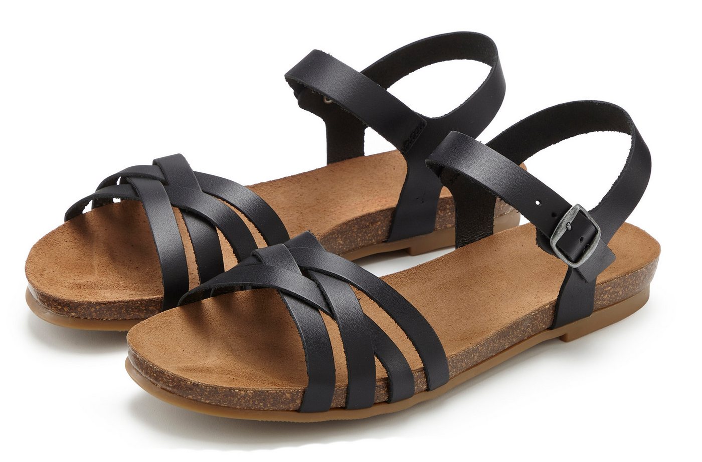 Lascana Sandalette, Sommerschuh, Sandale aus Leder mit komfortablem Korkfußbett