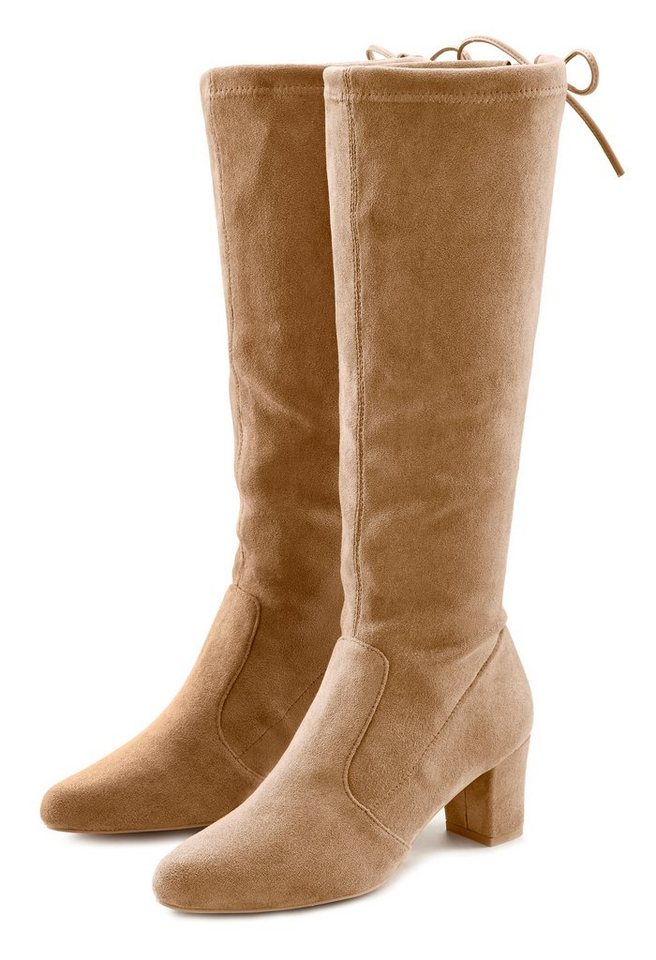Lascana Schlupfstiefel Schlupfboots, Slouchy Boots, Slip-On, Stretch & Blockabsatz (beige)