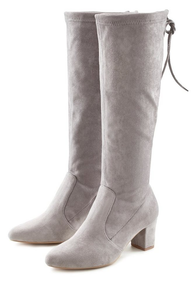 Lascana Schlupfstiefel Schlupfboots, Slouchy Boots, Slip-On, Stretch & Blockabsatz (grau)