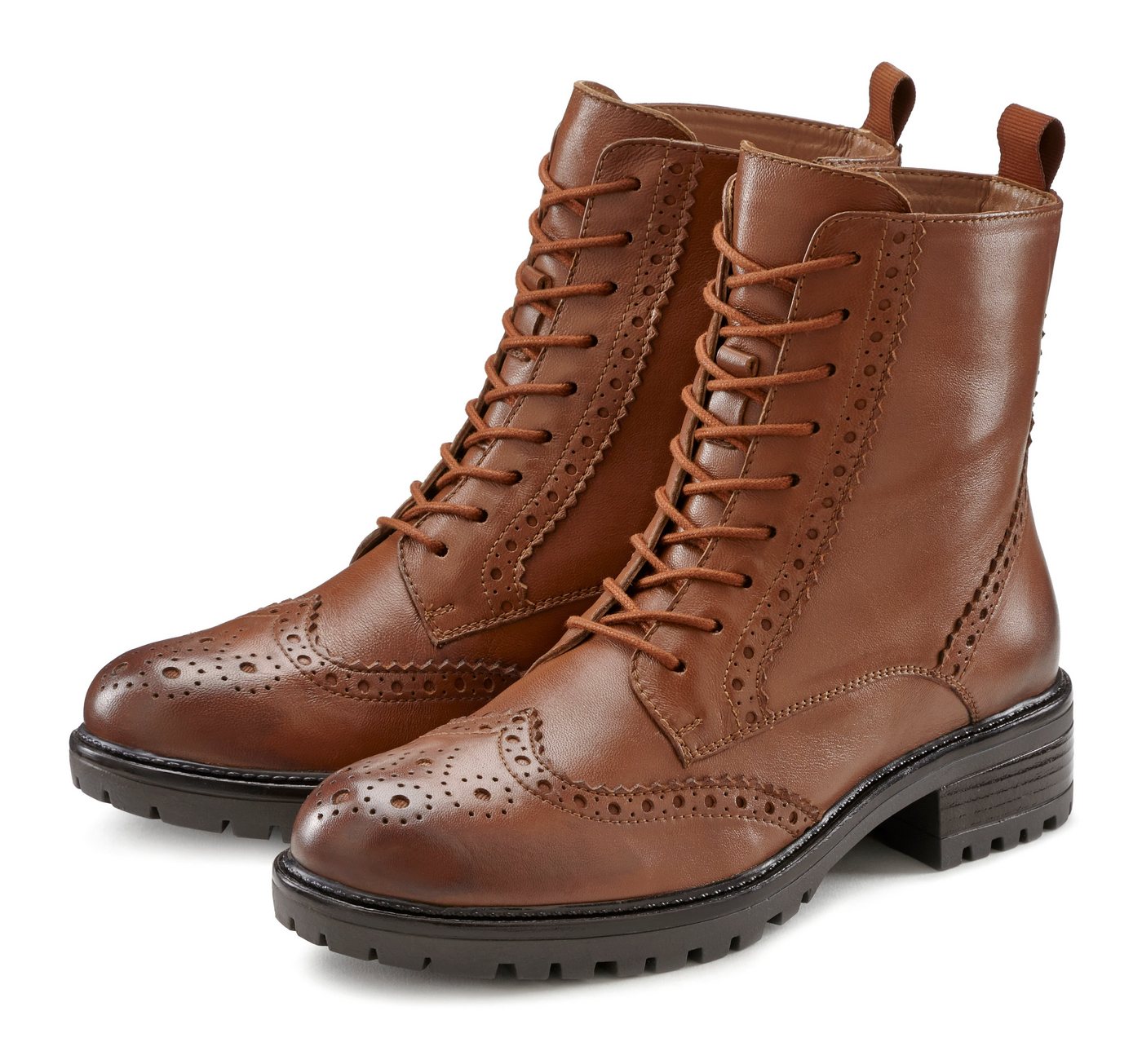 Lascana Schnürboots Schnürstiefelette, Ankle Boots, Leder, Schnüren & Reißverschluss (braun)