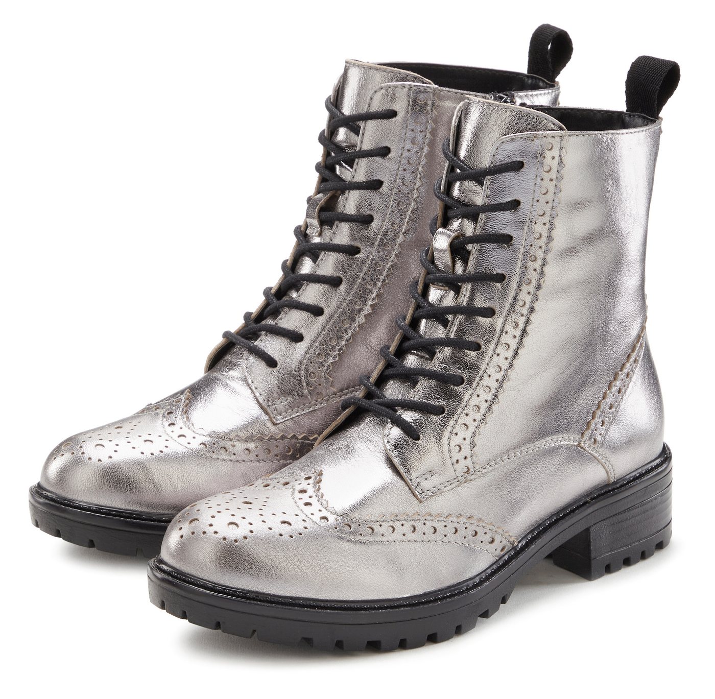 Lascana Schnürboots Schnürstiefelette, Ankle Boots, Leder, Schnüren & Reißverschluss (silber)