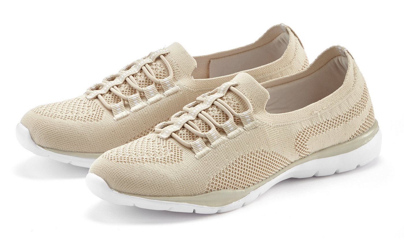 Lascana Slipper, Halbschuh, leichtes Meshmaterial Sneaker zum Reinschlüpfen mit elastischen Schnürbändern VEGAN (beige)