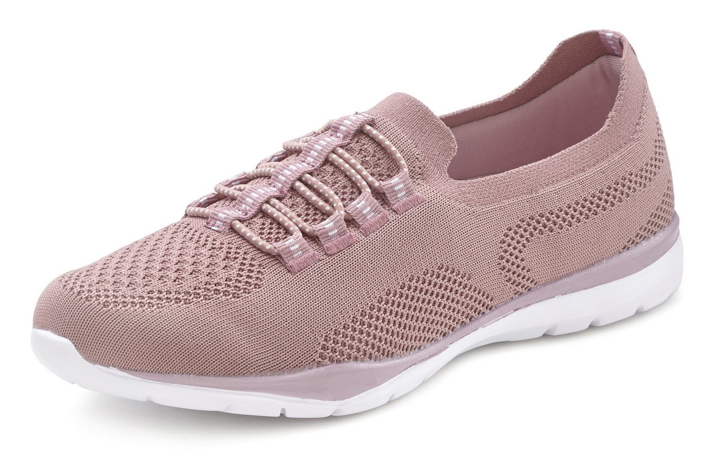 Lascana Slipper, Halbschuh, leichtes Meshmaterial Sneaker zum Reinschlüpfen mit elastischen Schnürbändern VEGAN (rosa)