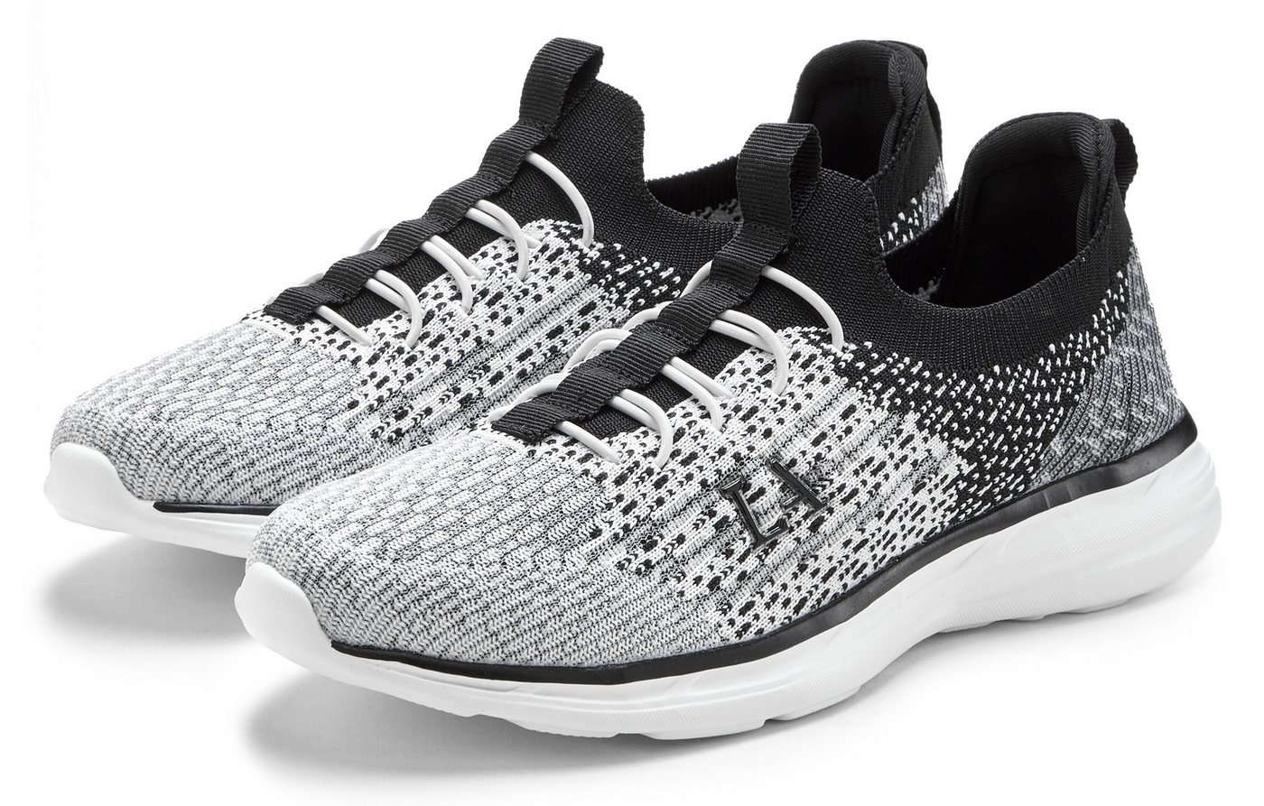 Lascana Slipper, Halbschuh, Sneaker bequem zum Reinschlüpfen mit elastischen Schnürbändern Unisex VEGAN (schwarz)